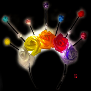 VINCHA PRECINTOS LUMINOSA CON 5 FLORES DE COLORES x 1